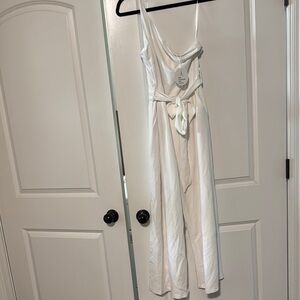 White One shoulder Jumpsuit with Tie Waist
